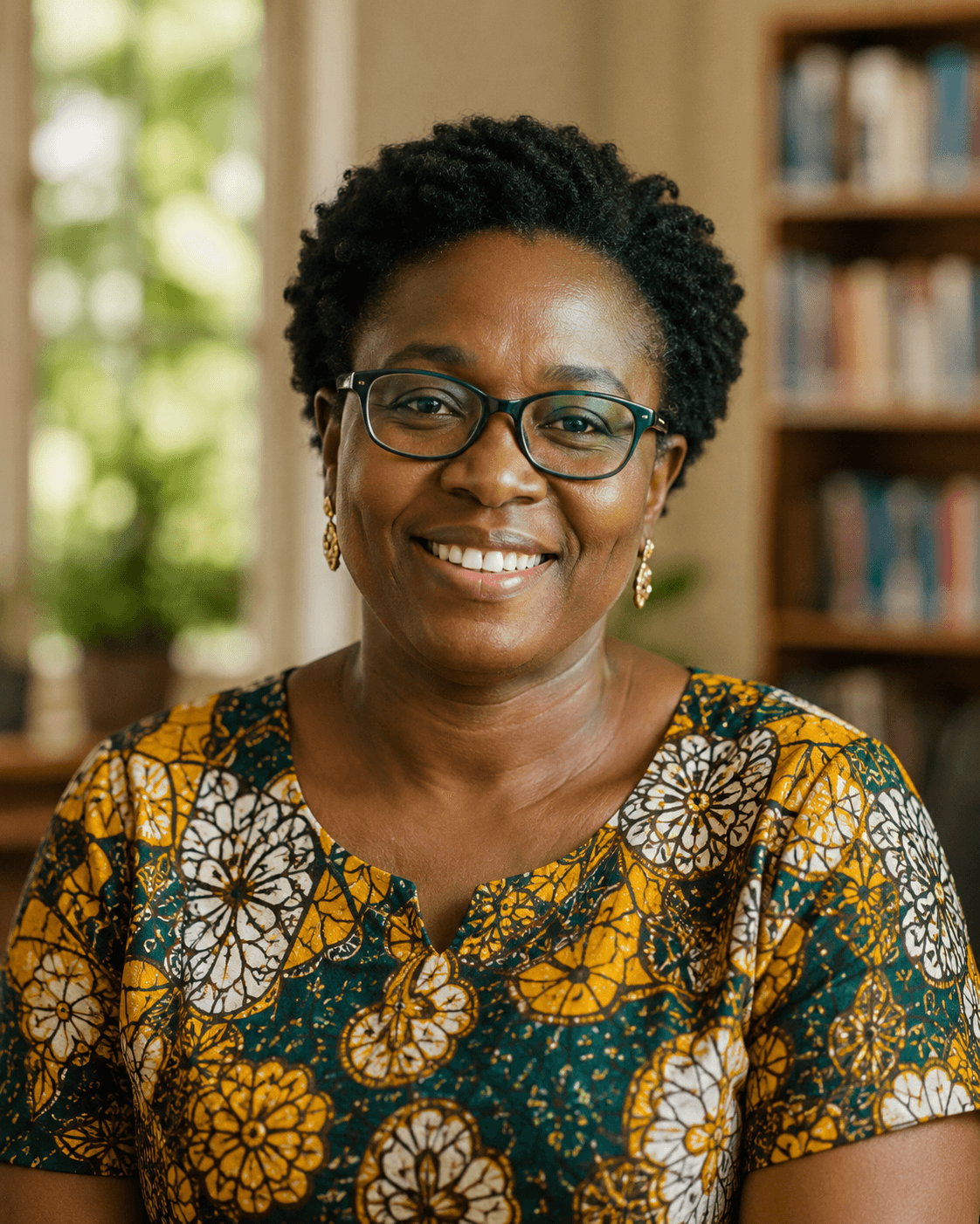 Community advocate smiling during a portrait session